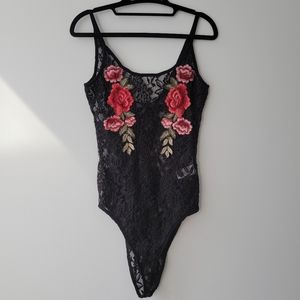 Suzy Shier Black Lace Bodysuit